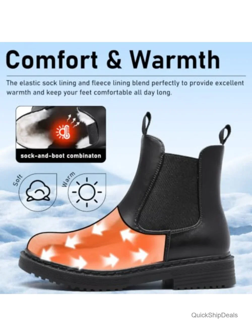 Womens Winter Chelsea Boots Warm Faux Fur Lined Chunky Lug Ankle Booties